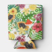 Rafraîchisseur Pour Canette Mix-fruit tropical, fleurs et feuilles sur blanc (Dos)