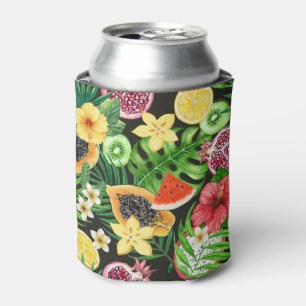 Rafraîchisseur Pour Canette Mix-fruits tropicaux, fleurs et feuilles en noir