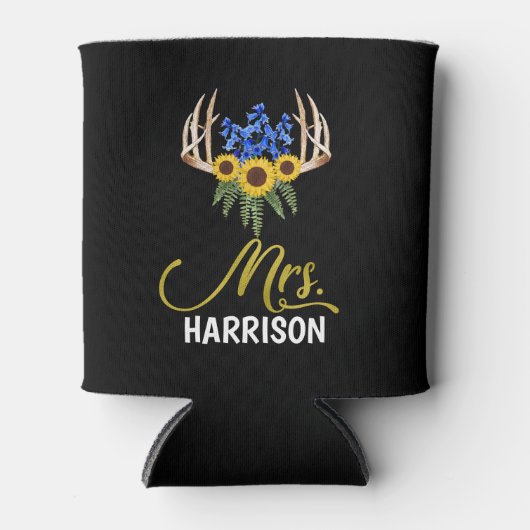 Rafraîchisseur Pour Canette Mme Nom Rustic Floral Antlers Mariage (Devant)