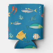 Rafraîchisseur Pour Canette Modern Fish and Seahorse illustrated Pattern Blue (Devant)