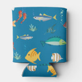Rafraîchisseur Pour Canette Modern Fish and Seahorse illustrated Pattern Blue (Dos)