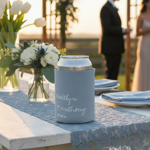 Rafraîchisseur Pour Canette Moderne Écriture Bleu Poussiéreux Mariage Minimali