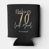 Rafraîchisseur Pour Canette Moderne noir et or 70e anniversaire élégant (Dos)