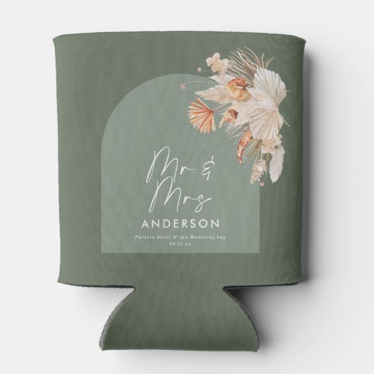 Rafraîchisseur Pour Canette moderne sauge vert bohème pampas herbe mariage (Dos)