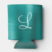 Rafraîchisseur Pour Canette Monogramme blanc Turquoise en métal brossé chic (Dos)