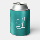 Rafraîchisseur Pour Canette Monogramme blanc Turquoise en métal brossé chic (Can Dos)