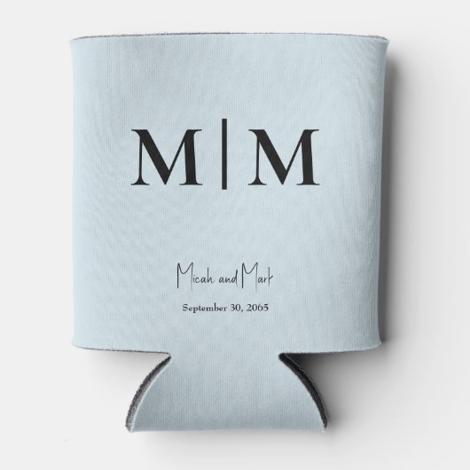 Rafraîchisseur Pour Canette Monogramme bleu ciel et noms Mariage peut refroidi (Devant)