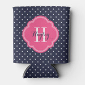 Rafraîchisseur Pour Canette Monogramme bleu marine et Pois rose (Devant)