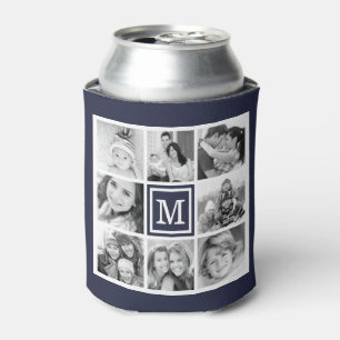Rafraîchisseur Pour Canette Monogramme bleu marine Instagram Photo Collage