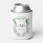 Rafraîchisseur Pour Canette Monogramme Blush Blue Floral Crest Mariage (Can devant)