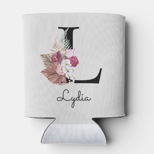 Rafraîchisseur Pour Canette Monogramme Boho rose Floral initial L (Dos)