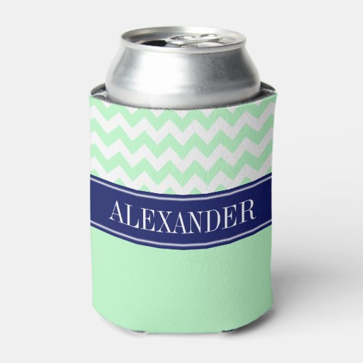 Rafraîchisseur Pour Canette Monogramme CB blanc menthe Nom Navy (Can devant)
