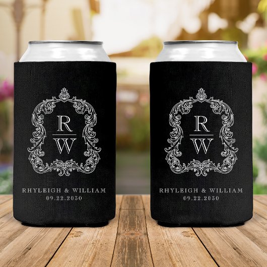 Rafraîchisseur Pour Canette Monogramme Crest Mariage noir et blanc
