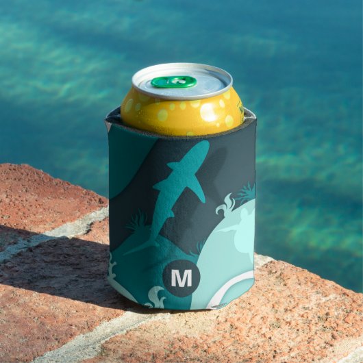 Rafraîchisseur Pour Canette Monogramme d'art Abstrait cool requin et tortue (Piscine in situ)
