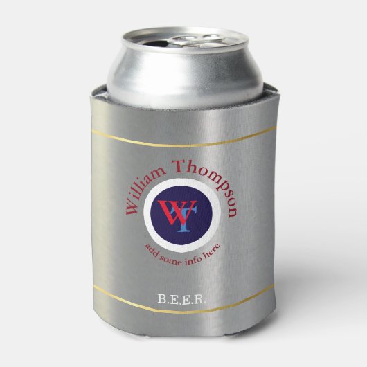 Rafraîchisseur Pour Canette monogramme de bière personnalisé (nom et initiales (Can devant)