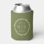 Rafraîchisseur Pour Canette Monogramme de Mariage de couronne rustique | Vert  (Can devant)