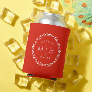 Rafraîchisseur Pour Canette Monogramme de mariage en couronne rustique | Rouge