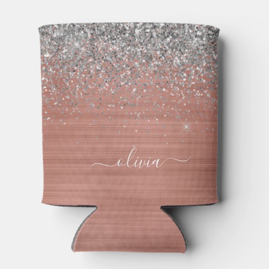 Rafraîchisseur Pour Canette Monogramme de Parties scintillant d'argent en méta (Dos)