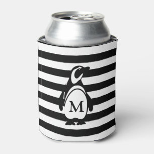 Rafraîchisseur Pour Canette Monogramme de pingouin noir et blanc et rayures