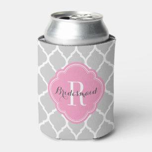 Rafraîchisseur Pour Canette Monogramme de Quatrefoil marocain gris et rose