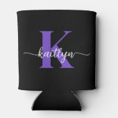 Rafraîchisseur Pour Canette Monogramme de script violet noir (Dos)