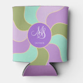 Rafraîchisseur Pour Canette Monogramme Élégant Purple Vert Rétro Vagues Soleil (Devant)