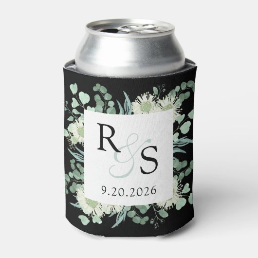 Rafraîchisseur Pour Canette Monogramme Elégant Verdure Mariage noir (Can devant)