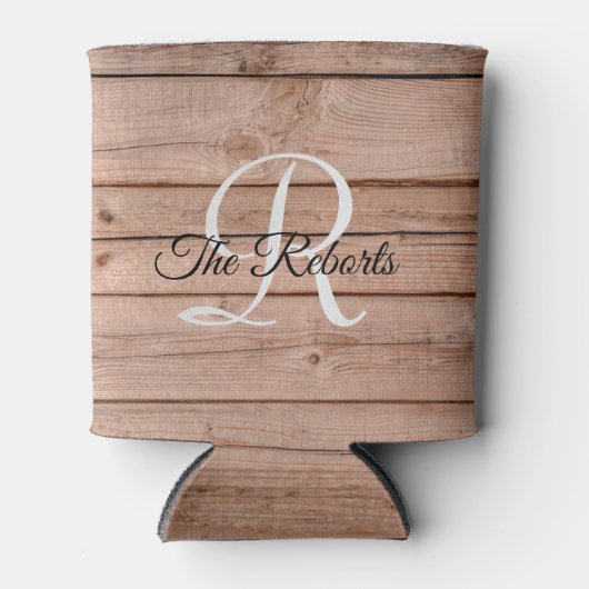 Rafraîchisseur Pour Canette Monogramme en bois rustique personnalisé peut refr (Devant)