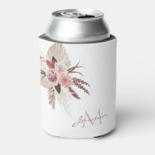 Rafraîchisseur Pour Canette Monogramme Floral Herbe de Pampas Rose Bohème