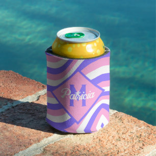 Rafraîchisseur Pour Canette Monogrammé groovy rose et violet psychédélique des
