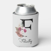 Rafraîchisseur Pour Canette Monogramme initiale F floral rose (Can devant)