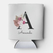 Rafraîchisseur Pour Canette Monogramme Initiale Une Fille Boho Rose Floral (Devant)