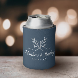 Rafraîchisseur Pour Canette Monogramme Mariage de branches rustiques Lac ble