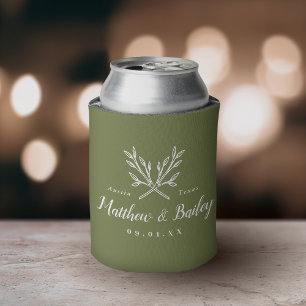 Rafraîchisseur Pour Canette Monogramme Mariage de branches rustiques   Vert ol