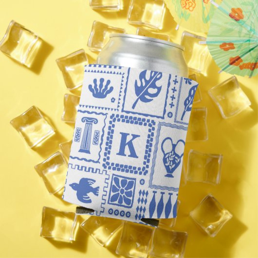 Rafraîchisseur Pour Canette Monogramme Moderne Bleu Blanc Abstrait Motif (Été in situ)