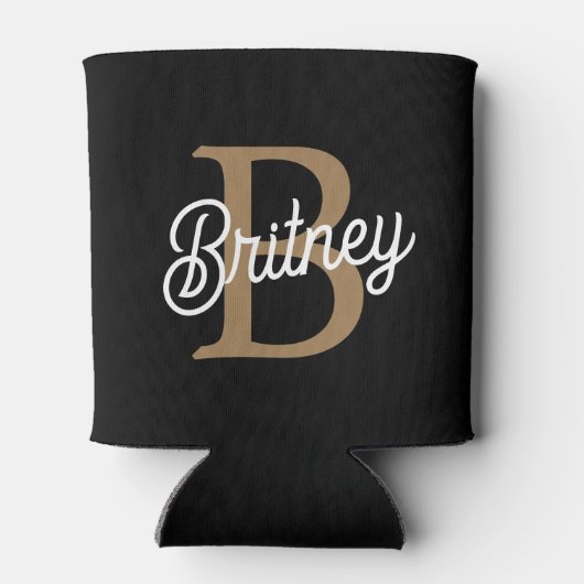 Rafraîchisseur Pour Canette Monogramme moderne élégant Nom Black Gold Script (Dos)