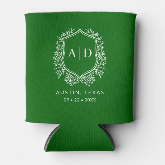 Rafraîchisseur Pour Canette Monogramme moderne Mariage Emerald Green Crest (Devant)