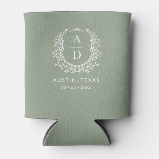 Rafraîchisseur Pour Canette Monogramme moderne Mariage Sage Green Crest (Devant)