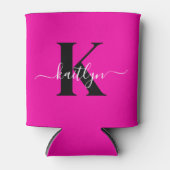 Rafraîchisseur Pour Canette Monogramme moderne rose noir écriture script (Devant)