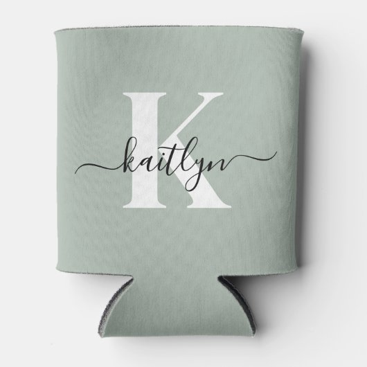 Rafraîchisseur Pour Canette Monogramme moderne Sage vert (Devant)