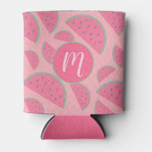 Rafraîchisseur Pour Canette Monogramme Motif de pastèque rose (Devant)