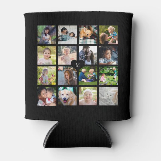 Rafraîchisseur Pour Canette Monogramme noir moderne 16 photo collage (Devant)
