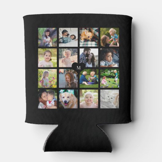 Rafraîchisseur Pour Canette Monogramme noir moderne 16 photo collage (Dos)