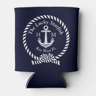 Rafraîchisseur Pour Canette Monogramme Nom du bateau nautique Ancre corde Mari