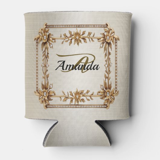 Rafraîchisseur Pour Canette Monogramme or Ornate Rectangle Dimond Fleur brilla (Devant)