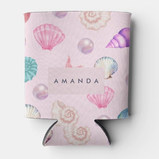 Rafraîchisseur Pour Canette Monogramme personnalisé Coastal Seashell Pearl Océ (Devant)