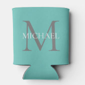 Rafraîchisseur Pour Canette Monogramme personnalisé et nom Turquoise clair (Dos)