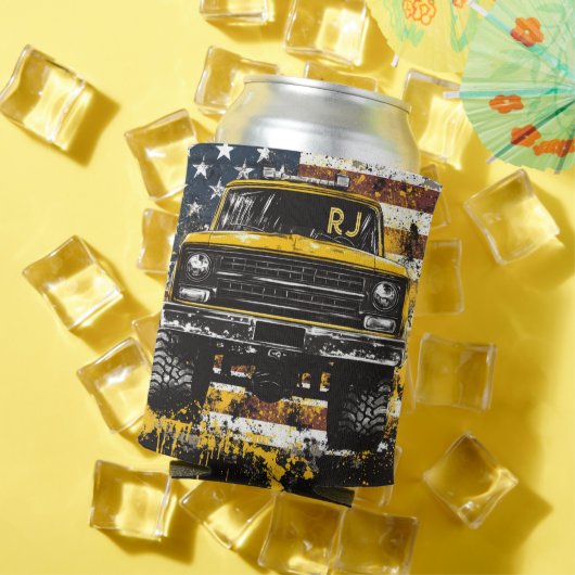 Rafraîchisseur Pour Canette Monogramme Ramasser Camion Drapeau Grunge (Été in situ)