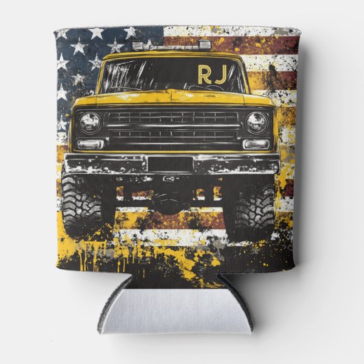 Rafraîchisseur Pour Canette Monogramme Ramasser Camion Drapeau Grunge (Devant)