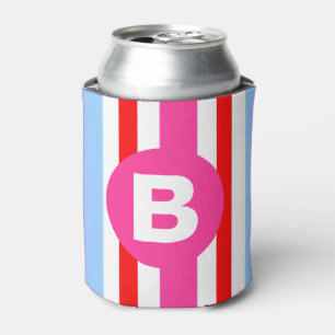 Rafraîchisseur Pour Canette Monogramme rayures bonbons rose et bleu vif